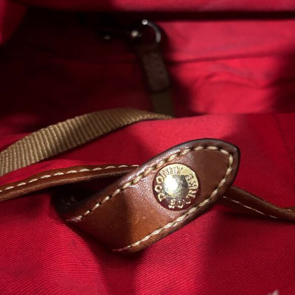 Dooney & Bourke Navy Suede Bucket Bag Brown Leather Drawstring Tassel - Picture 8 of 10